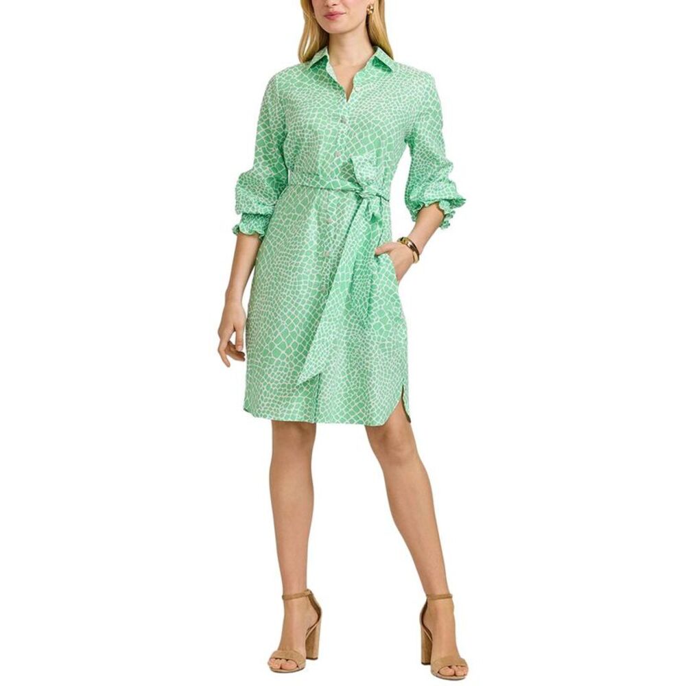 Foxcroft Womens  Abby Giraffe Linen-Blend Shirtdress, White